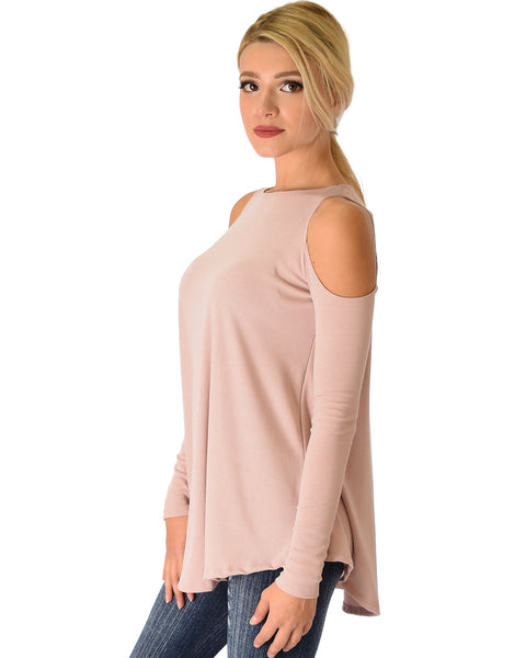 In Good Company Ribbed Cold Shoulder Mauve Long Sleeve Top