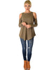 In Good Company Ribbed Cold Shoulder Olive Long Sleeve Top - Full Image