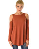 In Good Company Ribbed Cold Shoulder Rust Long Sleeve Top - Main Image