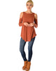 In Good Company Ribbed Cold Shoulder Rust Long Sleeve Top - Full Image