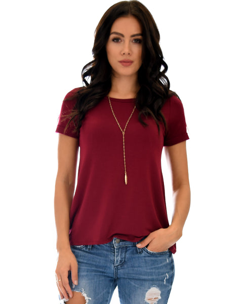 The New Classic Cuffed Sleeve Burgundy Tunic Top