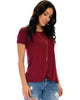 The New Classic Cuffed Sleeve Burgundy Tunic Top - Side Image