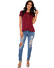 The New Classic Cuffed Sleeve Burgundy Tunic Top - Full Image