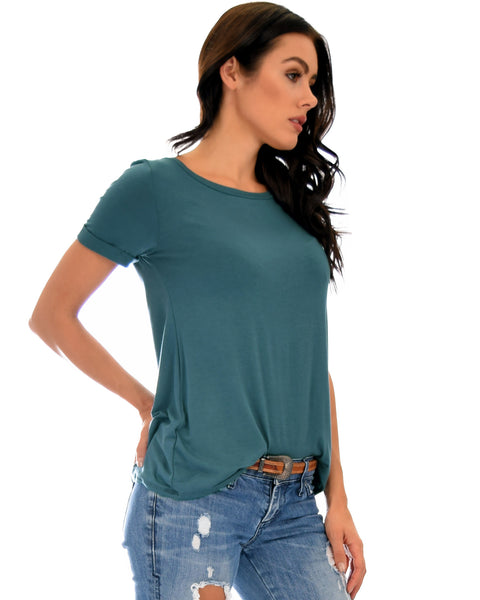 The New Classic Cuffed Sleeve Teal Tunic Top