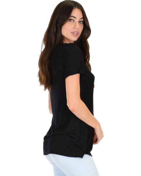 The New Classic Cuffed Sleeve Black Slub Tunic Top