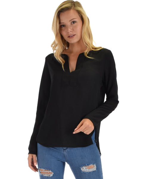 Lyss Loo Kimberly Black Woven Long Sleeve Blouse