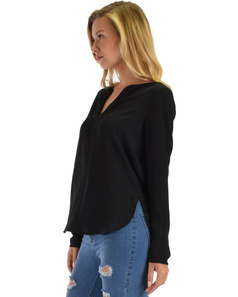 Lyss Loo Kimberly Black Woven Long Sleeve Blouse