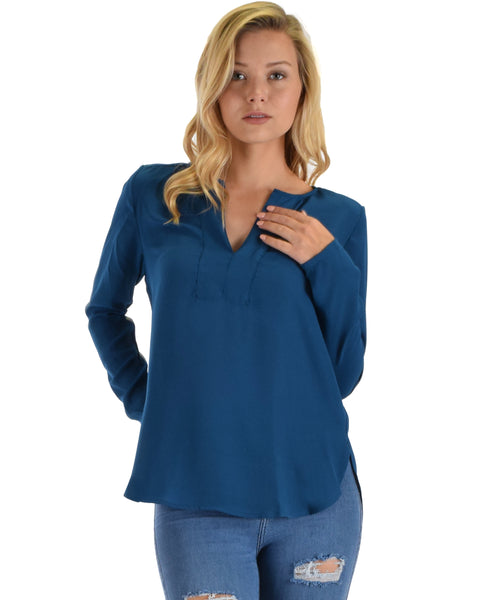 Lyss Loo Kimberly Teal Woven Long Sleeve Blouse