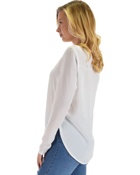 Lyss Loo Kimberly White Woven Long Sleeve Blouse