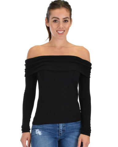 Bold Move Off The Shoulder Black Long Sleeve Top