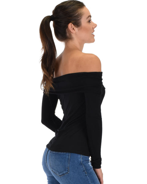 Bold Move Off The Shoulder Black Long Sleeve Top