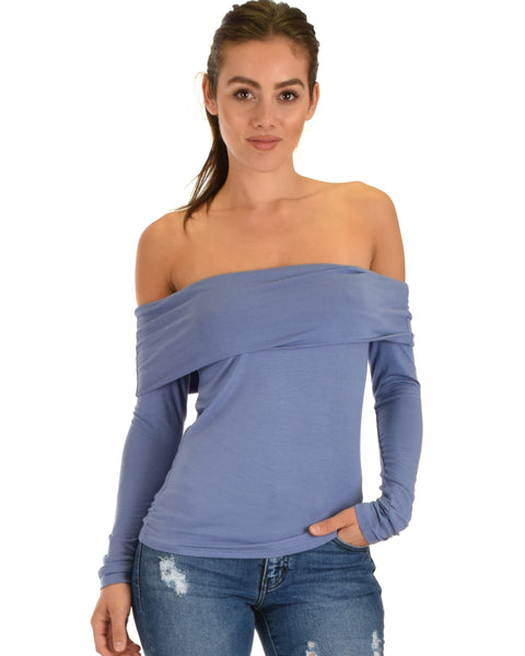 Bold Move Off The Shoulder Blue Long Sleeve Top