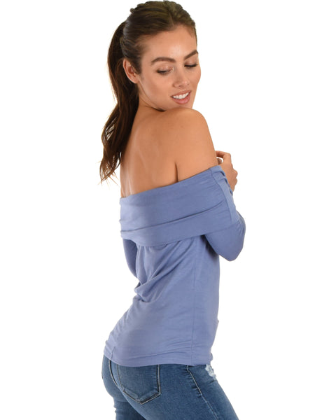 Bold Move Off The Shoulder Blue Long Sleeve Top