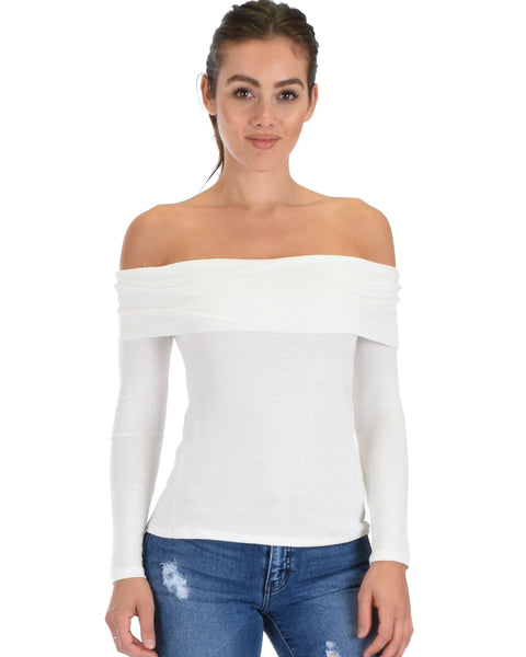 Bold Move Off The Shoulder Ivory Long Sleeve Top