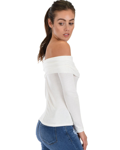 Bold Move Off The Shoulder Ivory Long Sleeve Top