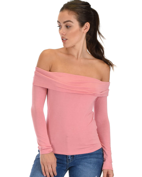 Bold Move Off The Shoulder Pink Long Sleeve Top