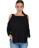 Lyss Loo Little Wonder Cold Shoulder Draped Black Top - Main Image