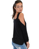 Lyss Loo Little Wonder Cold Shoulder Draped Black Top - Back Image