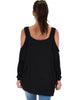 Lyss Loo Little Wonder Cold Shoulder Draped Black Top - Full Image