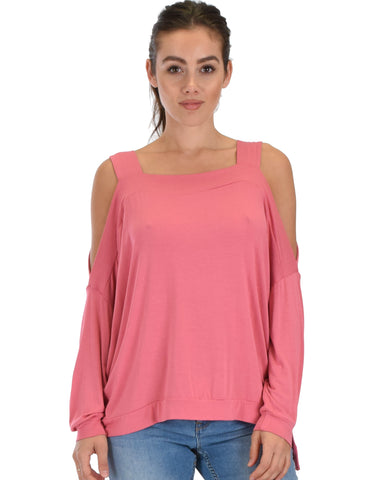 Lyss Loo Little Wonder Cold Shoulder Draped Pink Top