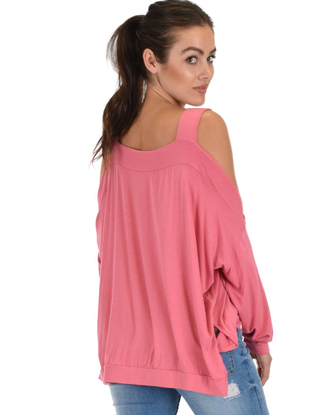 Lyss Loo Little Wonder Cold Shoulder Draped Pink Top