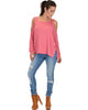 Lyss Loo Little Wonder Cold Shoulder Draped Pink Top - Full Image