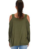 Lyss Loo Little Wonder Cold Shoulder Draped Olive Top - Back Image