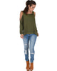 Lyss Loo Little Wonder Cold Shoulder Draped Olive Top - Full Image