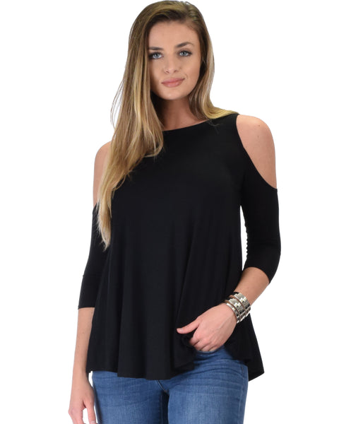 In Good Company Cold Shoulder Black 3/4 Sleeve Top