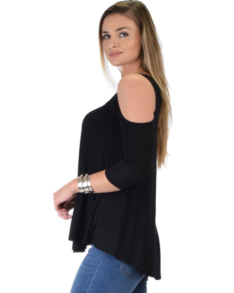 In Good Company Cold Shoulder Black 3/4 Sleeve Top