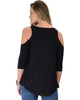 In Good Company Cold Shoulder Black 3/4 Sleeve Top - Back Image