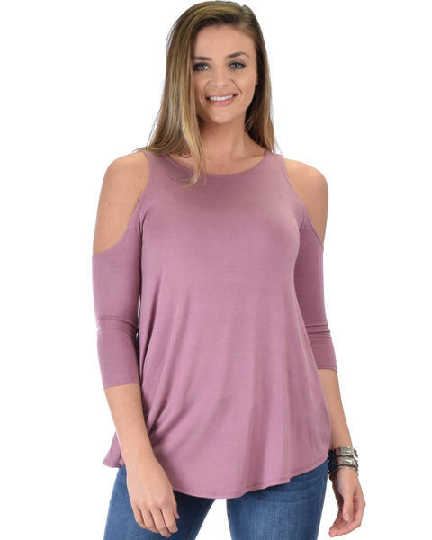 In Good Company Cold Shoulder Mauve 3/4 Sleeve Top