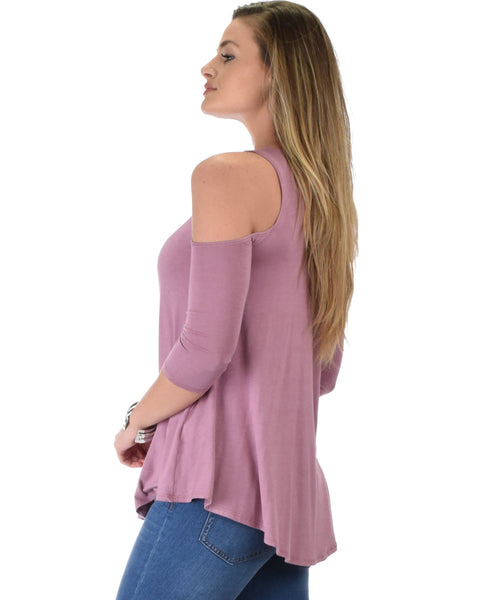 In Good Company Cold Shoulder Mauve 3/4 Sleeve Top