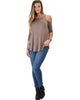 In Good Company Cold Shoulder Taupe 3/4 Sleeve Top - Full Image