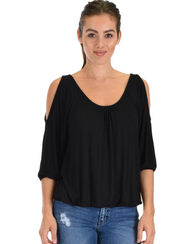 I Feel Good Cold Shoulder Black Cinched Top