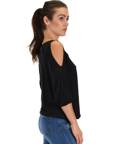 I Feel Good Cold Shoulder Black Cinched Top