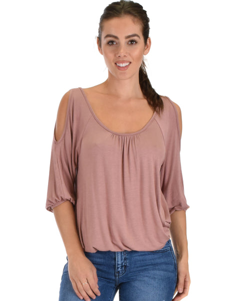 I Feel Good Cold Shoulder Mauve Cinched Top