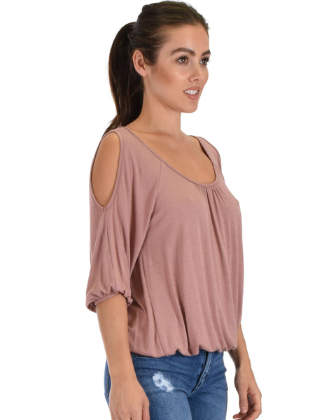 I Feel Good Cold Shoulder Mauve Cinched Top