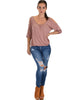 I Feel Good Cold Shoulder Mauve Cinched Top - Full Image