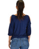 I Feel Good Cold Shoulder Navy Cinched Top - Back Image