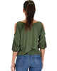 I Feel Good Cold Shoulder Olive Cinched Top - Back Image