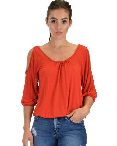 I Feel Good Cold Shoulder Rust Cinched Top