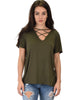 Ever Amazed Front Cross Straps Olive Tunic Top - Main Image