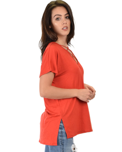 Ever Amazed Front Cross Straps Rust Tunic Top