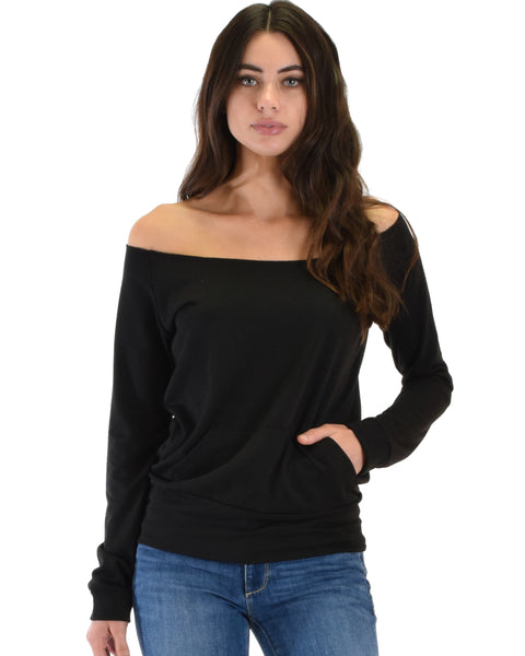 Dreamy Dancer Wide Neck Black Sweatshirt Top