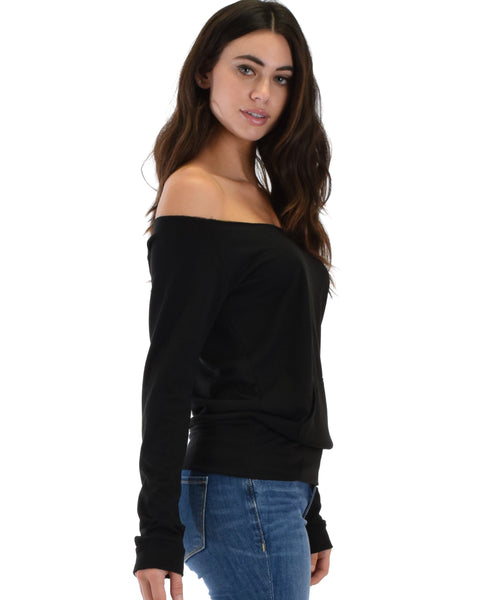 Dreamy Dancer Wide Neck Black Sweatshirt Top