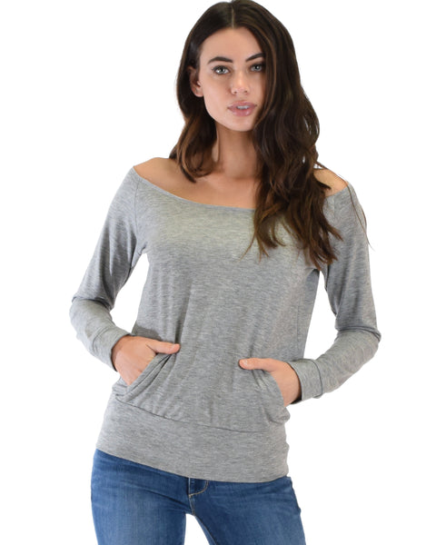 Dreamy Dancer Wide Neck Grey Sweatshirt Top