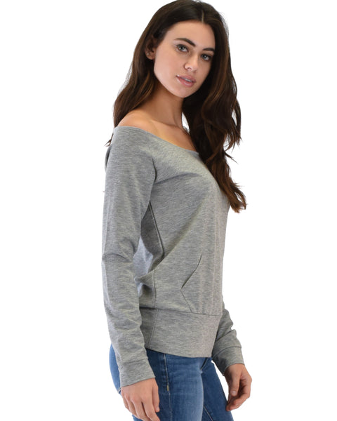 Dreamy Dancer Wide Neck Grey Sweatshirt Top