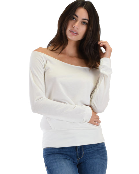 Dreamy Dancer Wide Neck Ivory Sweatshirt Top