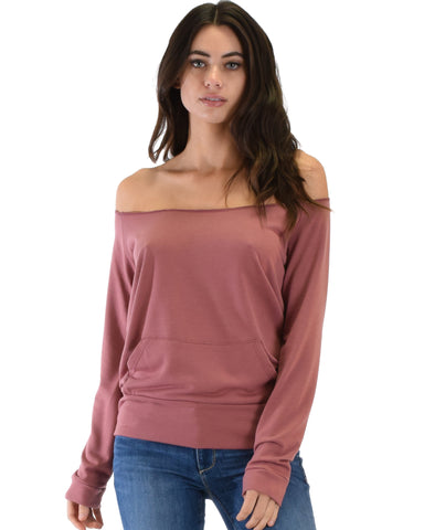 Dreamy Dancer Wide Neck Marsala Sweatshirt Top